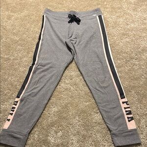 PINK Victoria's Secret Gray Joggers with Pink Stripes